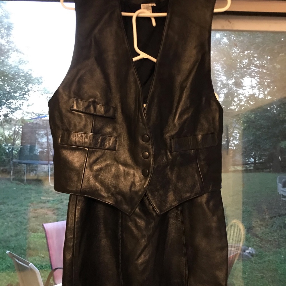 🔥Genuine Leather Vest with Mini Skirt Dress Set